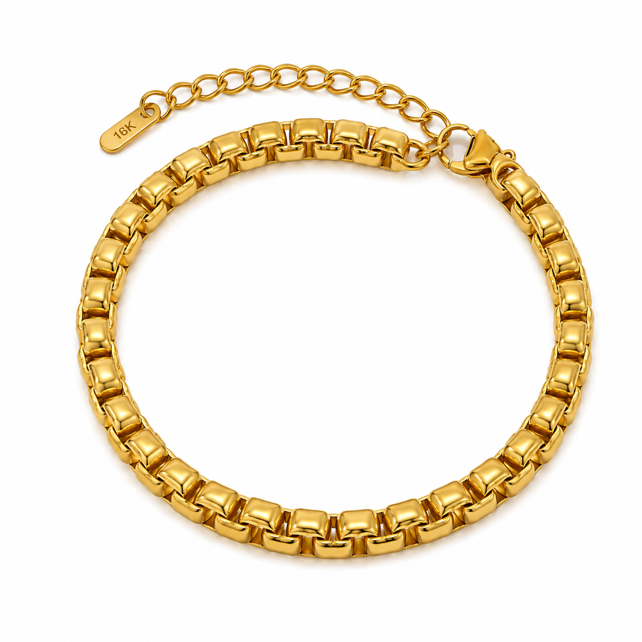 Golden Box Design Flexi Size Steel Regular Bracelet (6MM) | 18K PVD Gold Plated- For Men | Includes: Bracelet