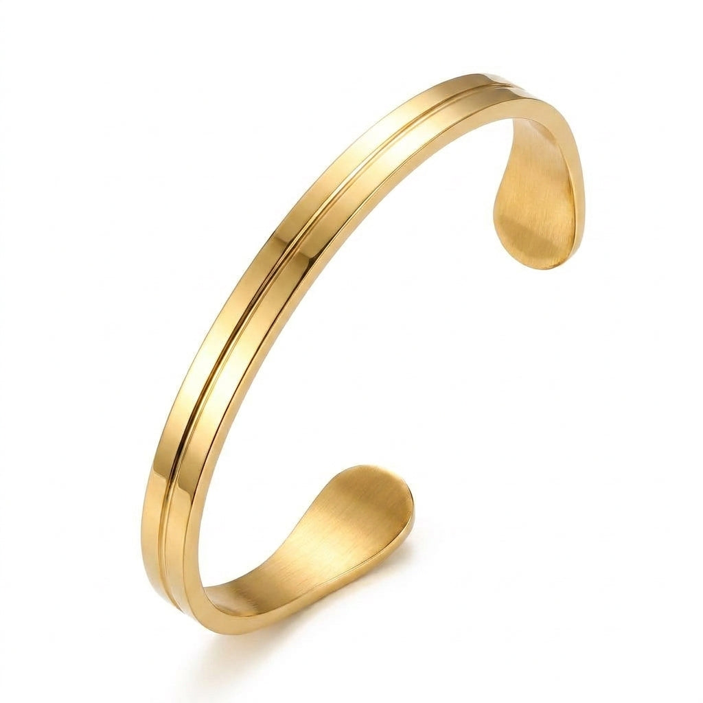 Classic Eligance Golden Line Cuff Bracelet | 18K PVD Gold Plated - For Men | Includes: Bracelet