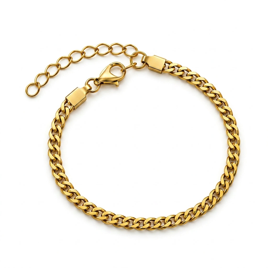 Lean Weave Design Flexi Golden 4MM THIN Bracelet | 18K PVD Gold Plated- For Men | Includes: Bracelet