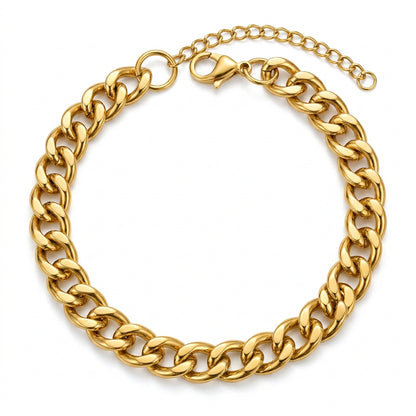 Golden Lean-Link Flexi Size Steel Regular Bracelet (7MM) | 18K PVD Gold Plated- For Men | Includes: Bracelet