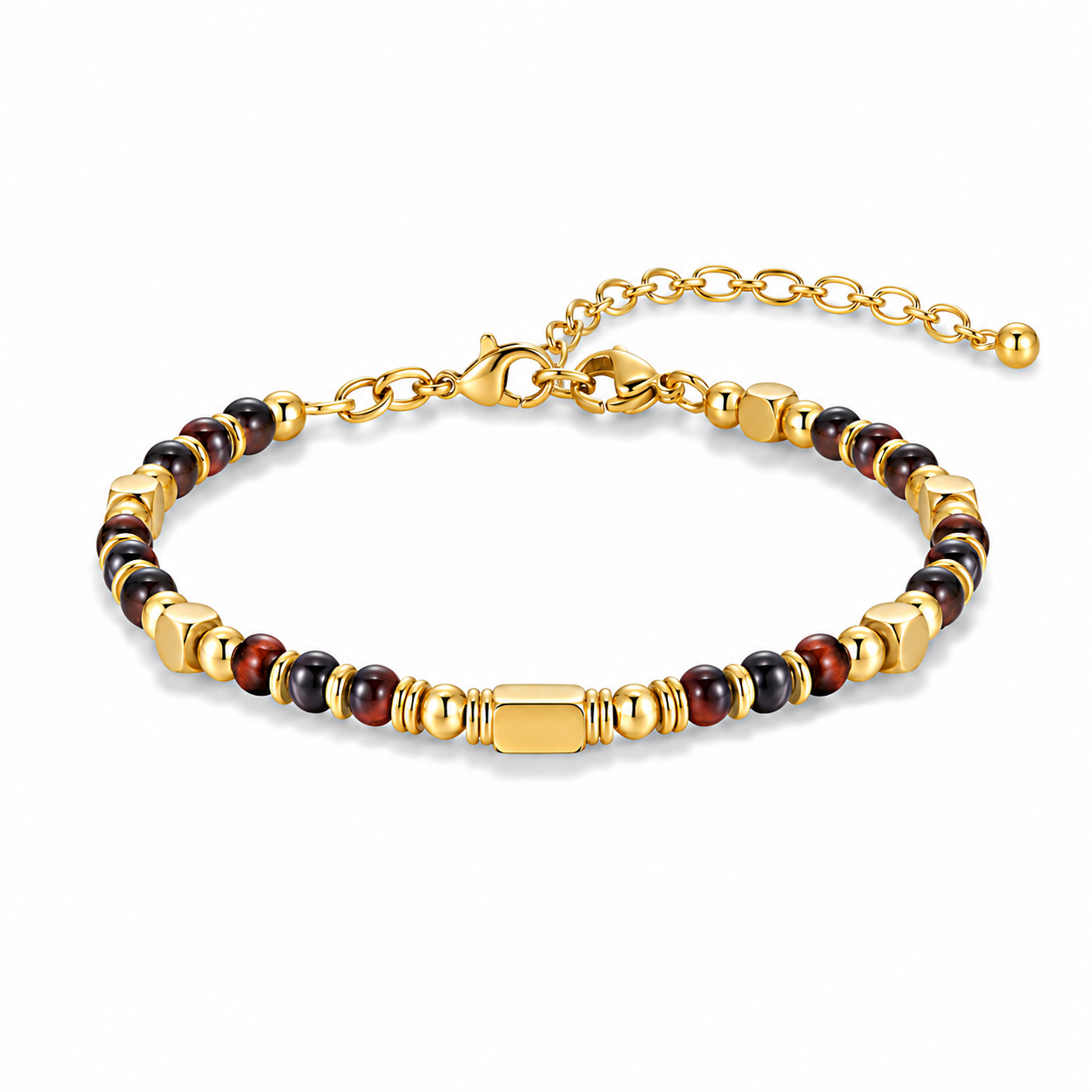 Ultra Rich Red Tiger Eye Stone Flexi Bracelet | 18K PVD Gold Plated- For Men | Includes: Bracelet