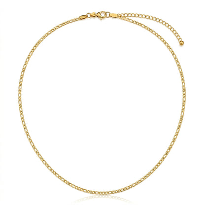 Golden Figaro Lean Steel Chain (3mm) | 18K PVD Gold Plated- For Men| Includes: Necklace