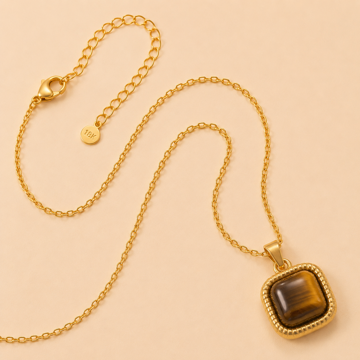 Tiger Eye Center Piece Men's Dainty Necklace | 18K PVD Gold Plated - For Men| Includes: Necklace