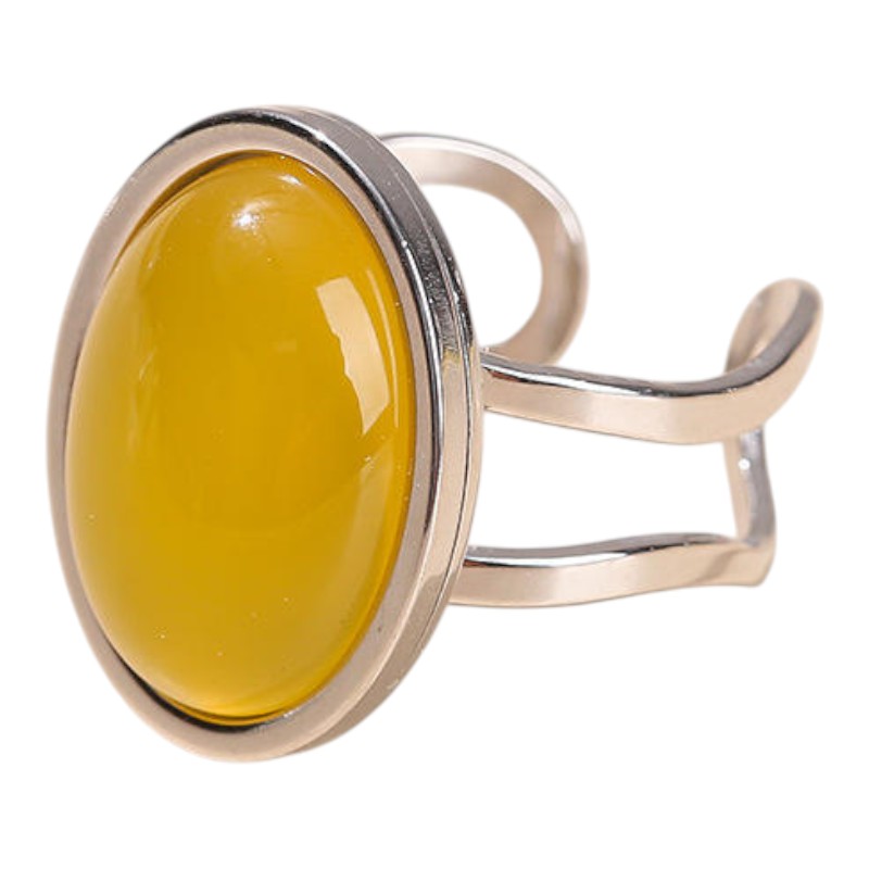 Real Yellow Calcite Oval Stone Ring | Fadeproof STEEL– For Women | Includes: Ring