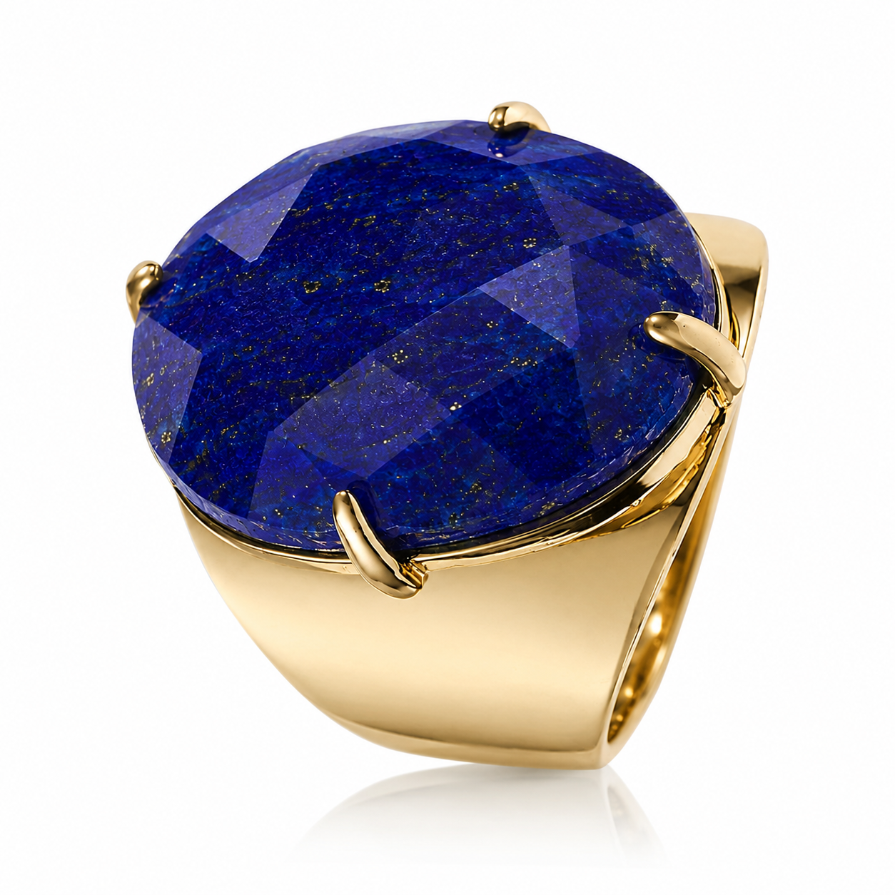 Natural Lapis Lazuli Faceted Stone Golden Flexi Size Ring | 18K Real Gold PVD Plated– For Women | Includes: Ring