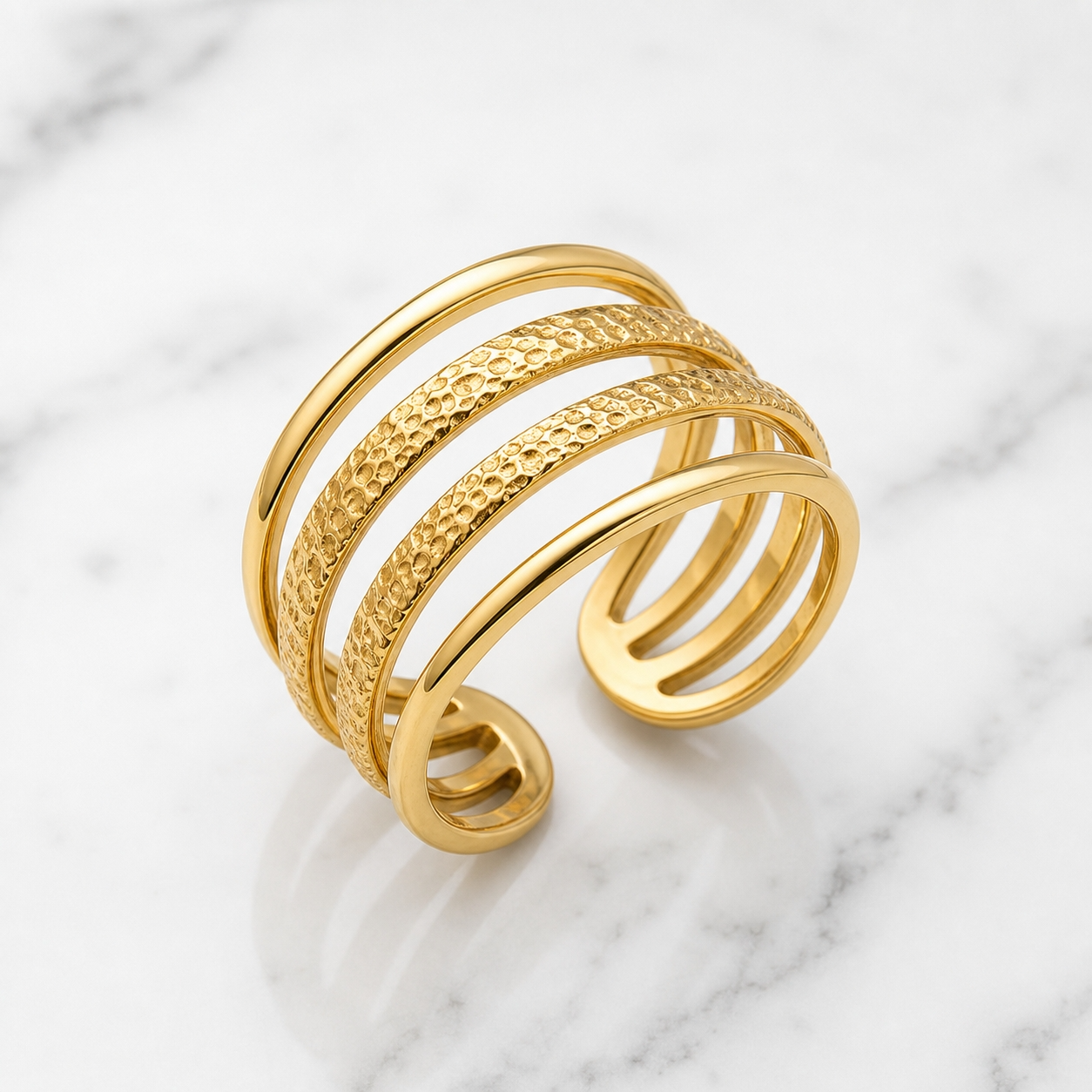 Multi-Layer Hammered Line Flexi Size Ring | 18K PVD Gold Plated- For Women | Includes: Ring
