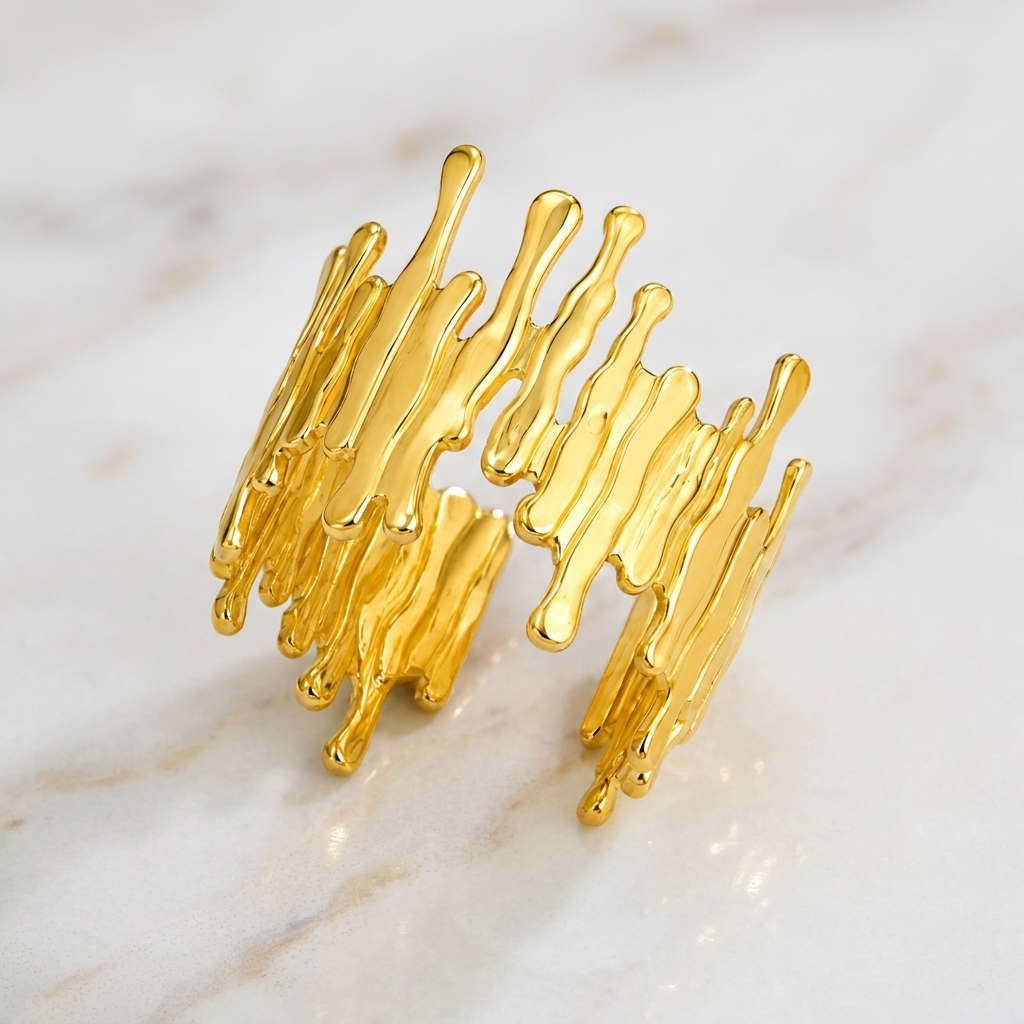 Drip Line Organic Zig-Zag Flexi Size Ring | 18K PVD Gold Plated- For Women | Includes: Ring