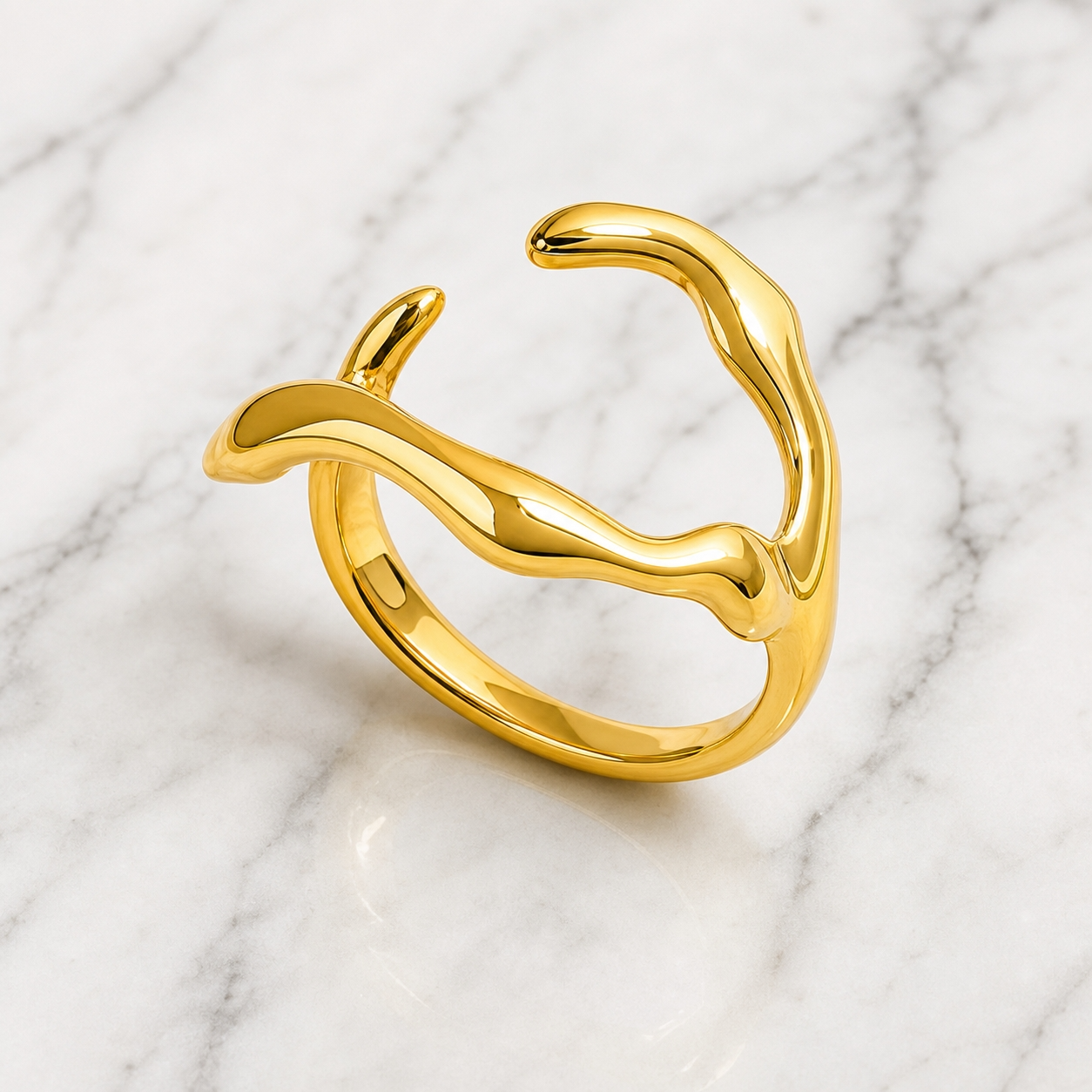 Ultra Edge Organic Branch Flexi Size Ring | 18K PVD Gold Plated- For Women | Includes: Ring