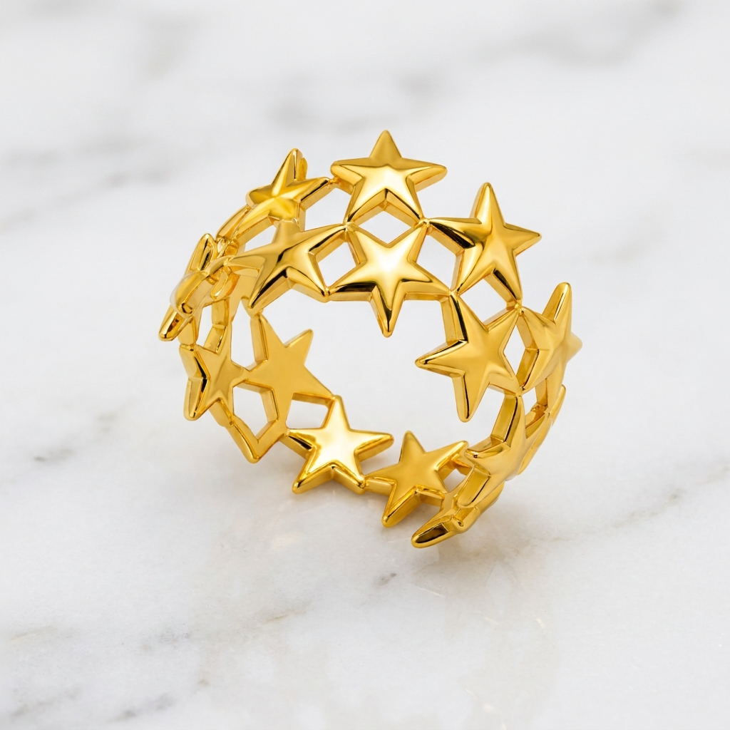 Trendy Galaxi Star Flexi Size Ring | 18K PVD Gold Plated- For Women | Includes: Ring