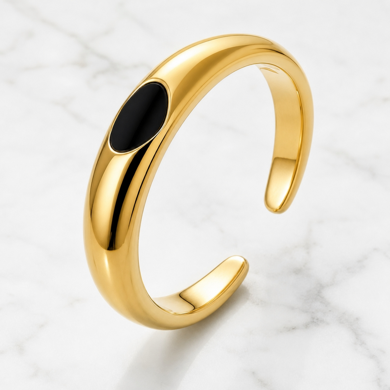Ultra modern inlaid Black Heart Flexi Size Ring | 18K PVD Gold Plated- For Women | Includes: Ring