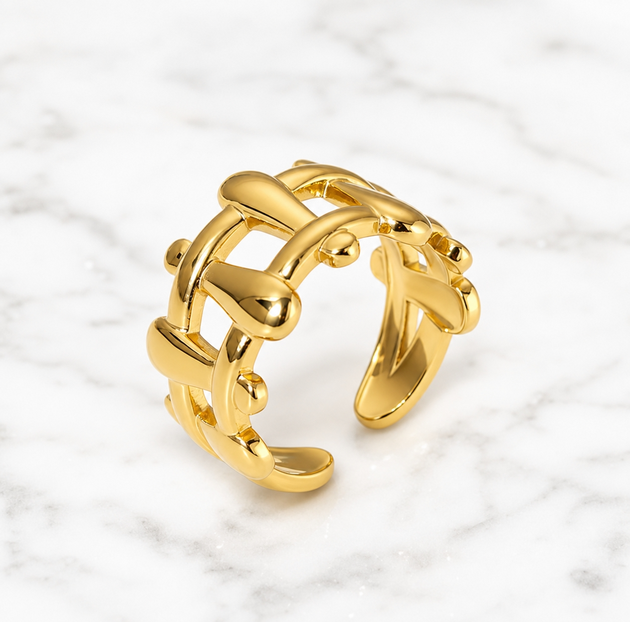 Criss Cross Bamboo Golden Flexi Size Ring | 18K PVD Gold Plated- For Women | Includes: Ring