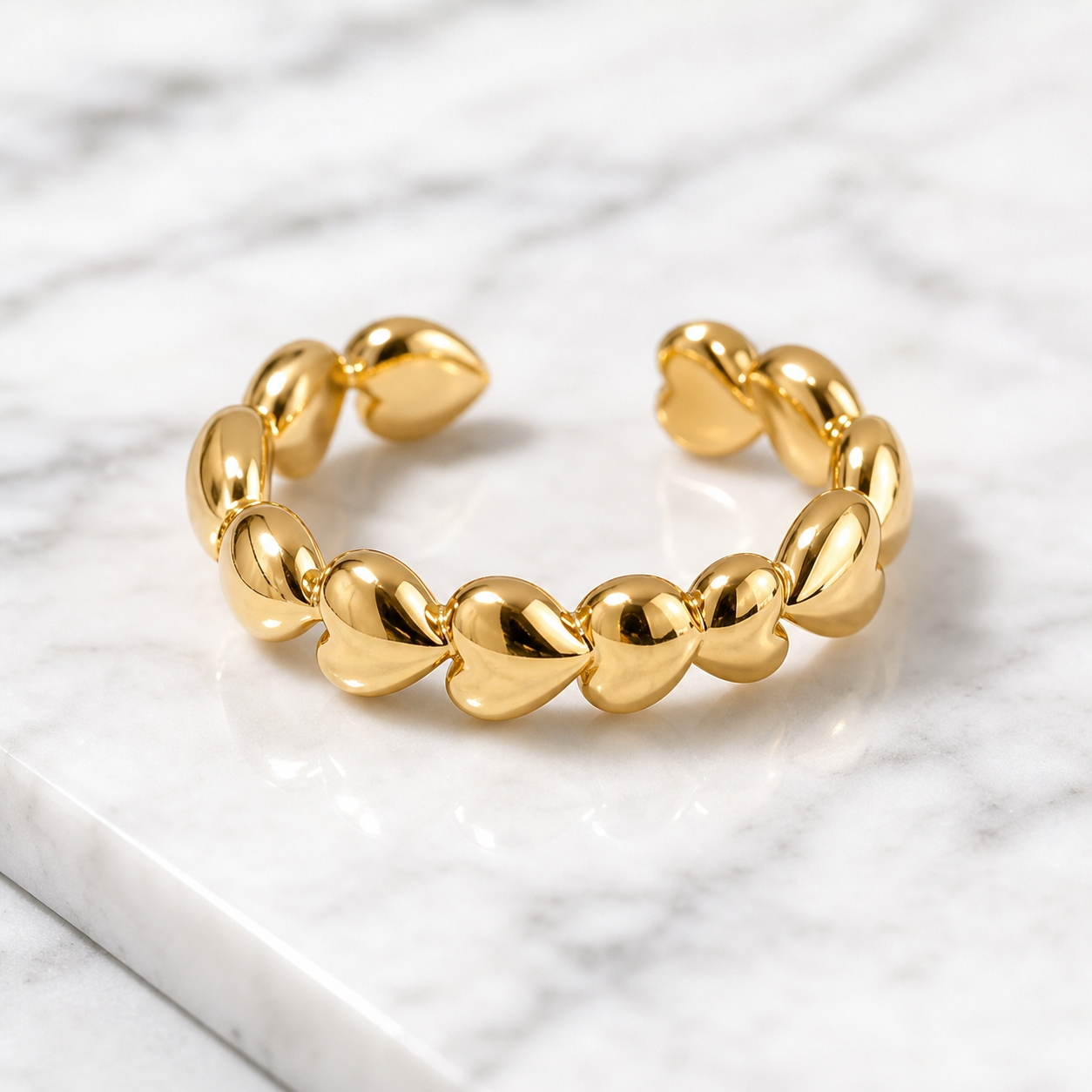Heart Chain Golden Flexi Size Ring | 18K PVD Gold Plated- For Women | Includes: Ring