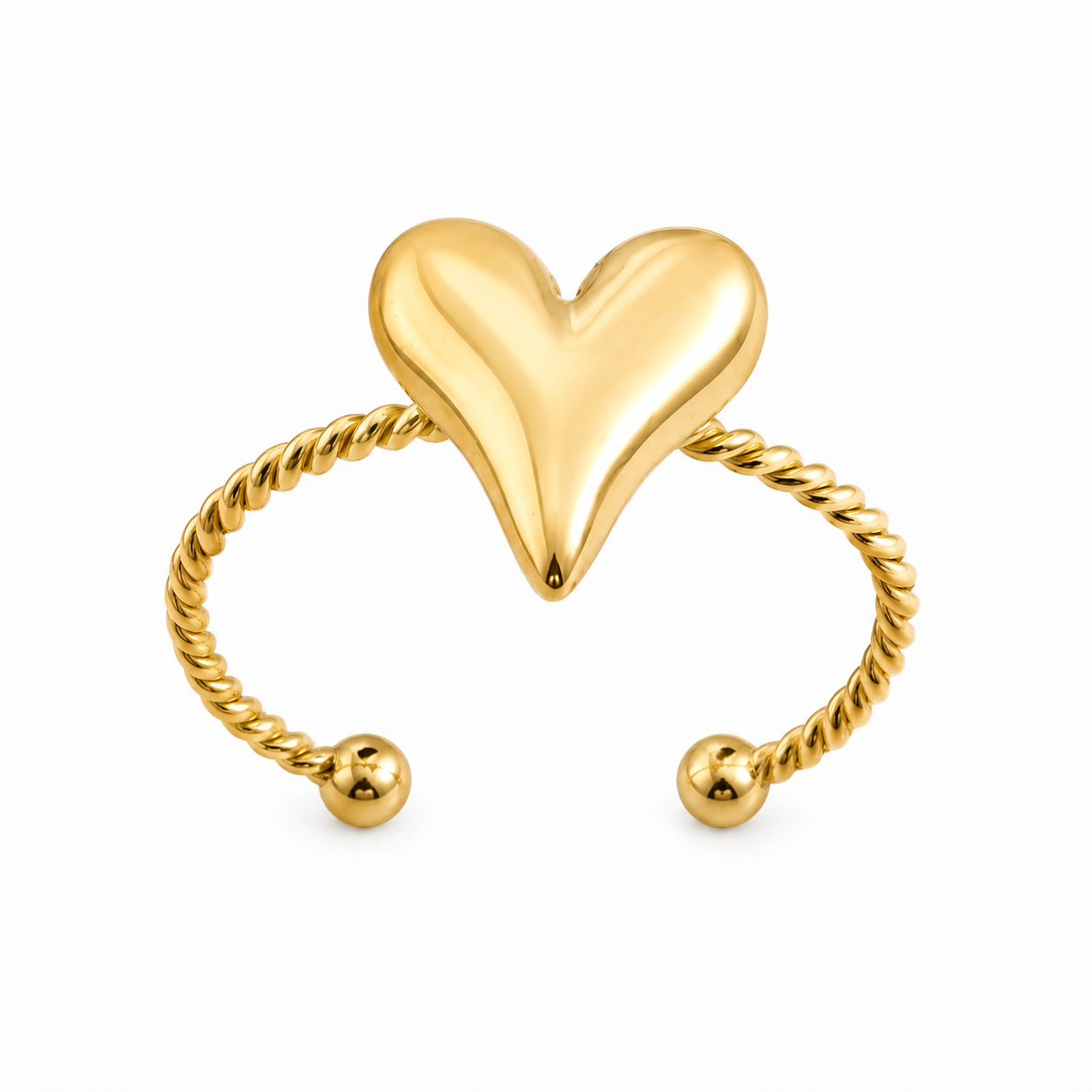 Golden Heart-Rope Flexi Size Ring | 18K PVD Gold Plated- For Women | Includes: Ring