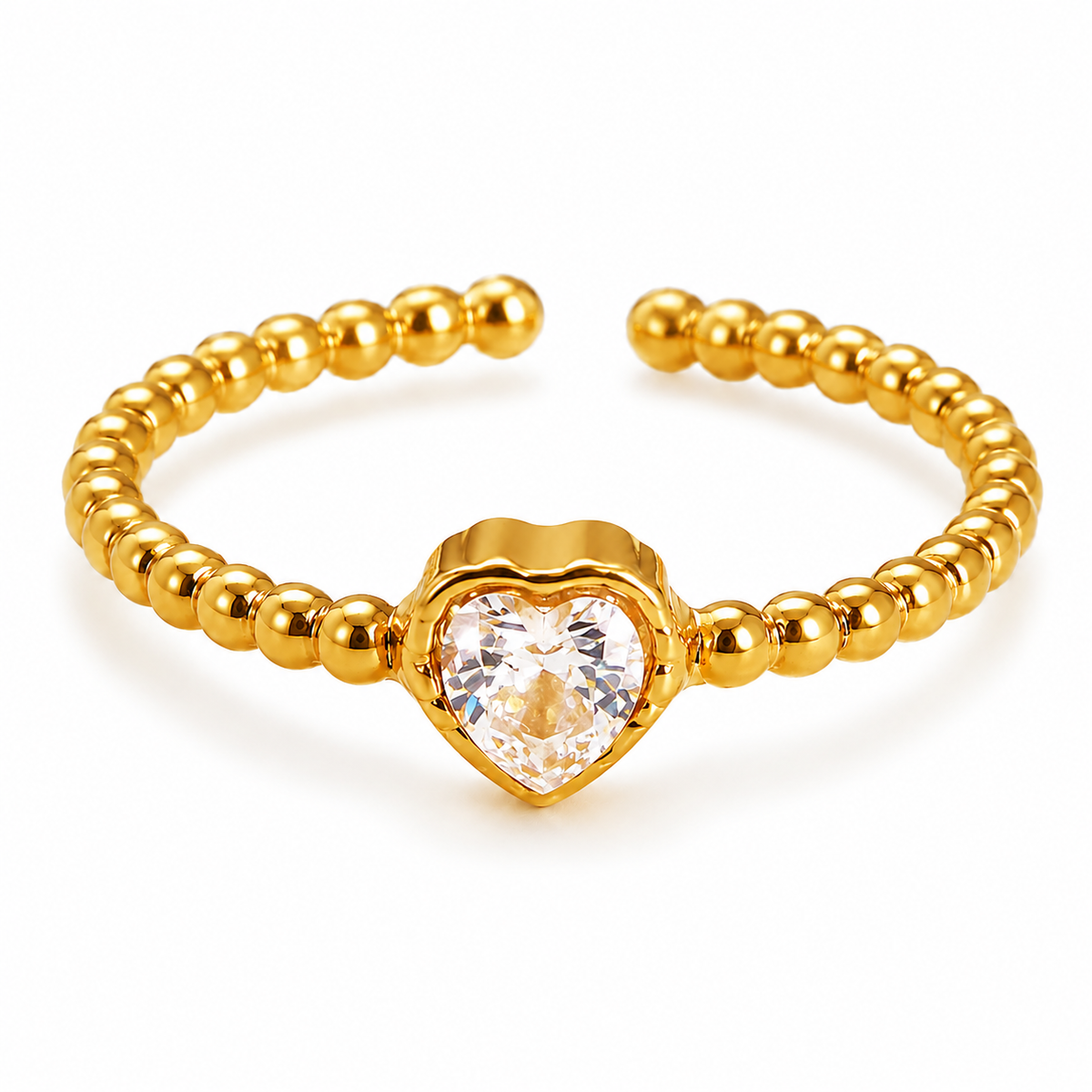 Dainty Solitaire Heart Zircon Flexi Size Ring | 18K PVD Gold Plated- For Women | Includes: Ring
