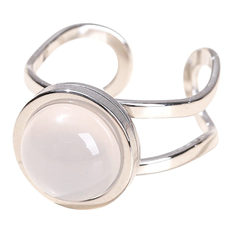 Real white quartz round Stone Ring | Fadeproof STEEL– For Men | Includes: Ring