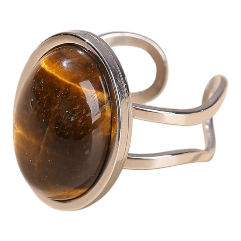 Real Tiger Eye Oval Stone Ring | Fadeproof STEEL– For Men | Includes: Ring