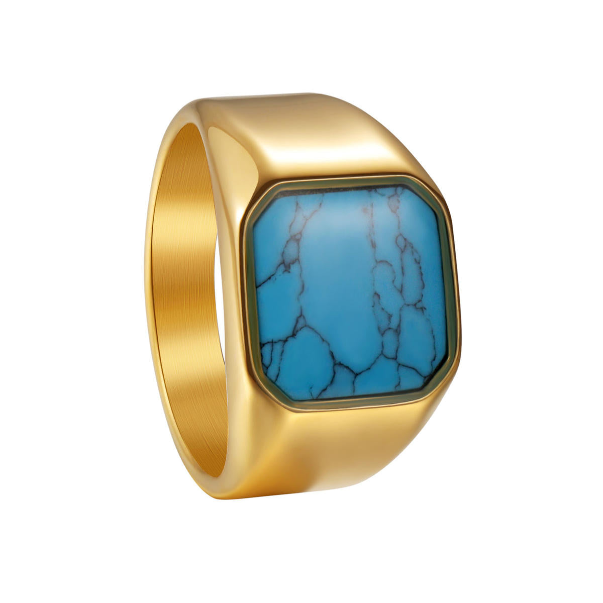Turquoise Stone Titanium Steel Golden Ring | 18K Real Gold PVD Plated– For Men | Includes: Ring