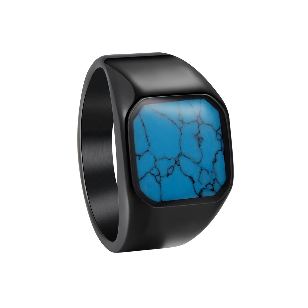 Turquoise Stone Titanium Steel Black Ring | PVD Plated– For Men | Includes: Ring