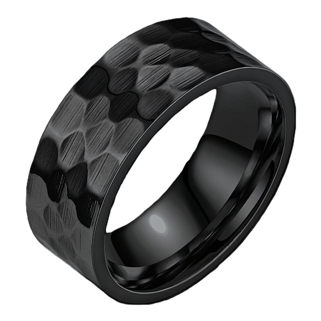 Hammered Titanium Steel Black Ring | PVD Plated– For Men | Includes: Ring