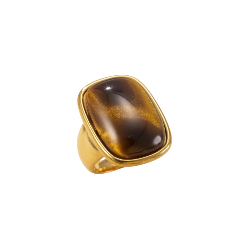 Ultra Bold Natural Cat's Eye Stone Golden Ring | 18K Real Gold PVD Plated– For Men | Includes: Ring