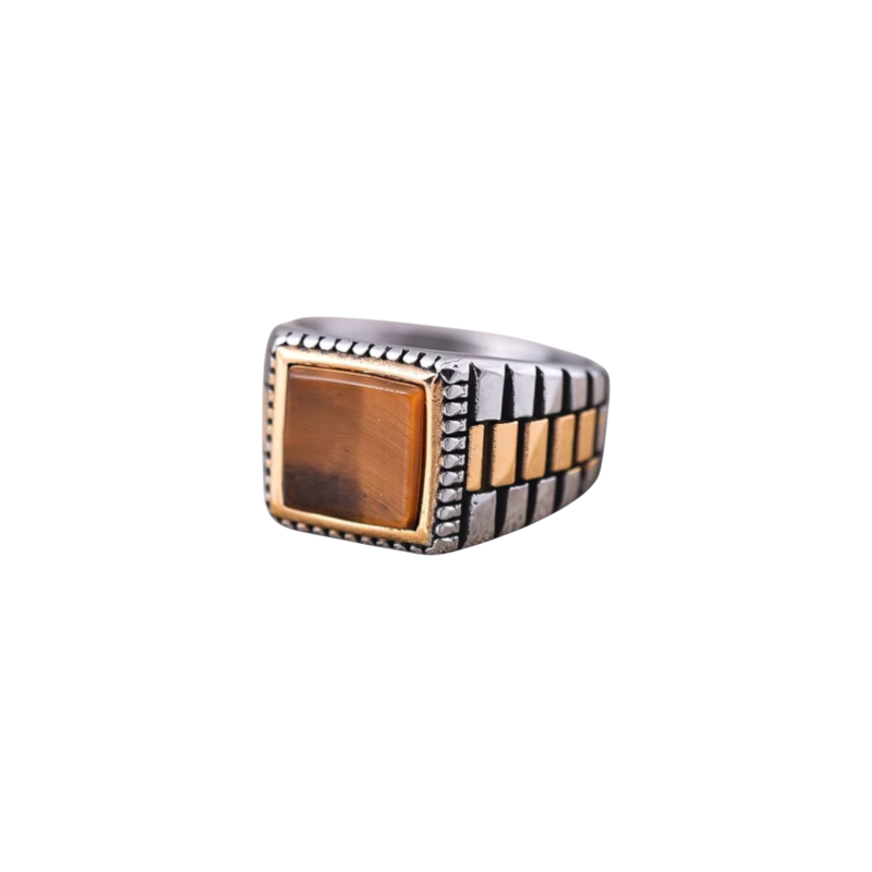 Natural Tiger Eye Stone Pyramid Ring | TITANIUM STEEL– For Men | Includes: Ring