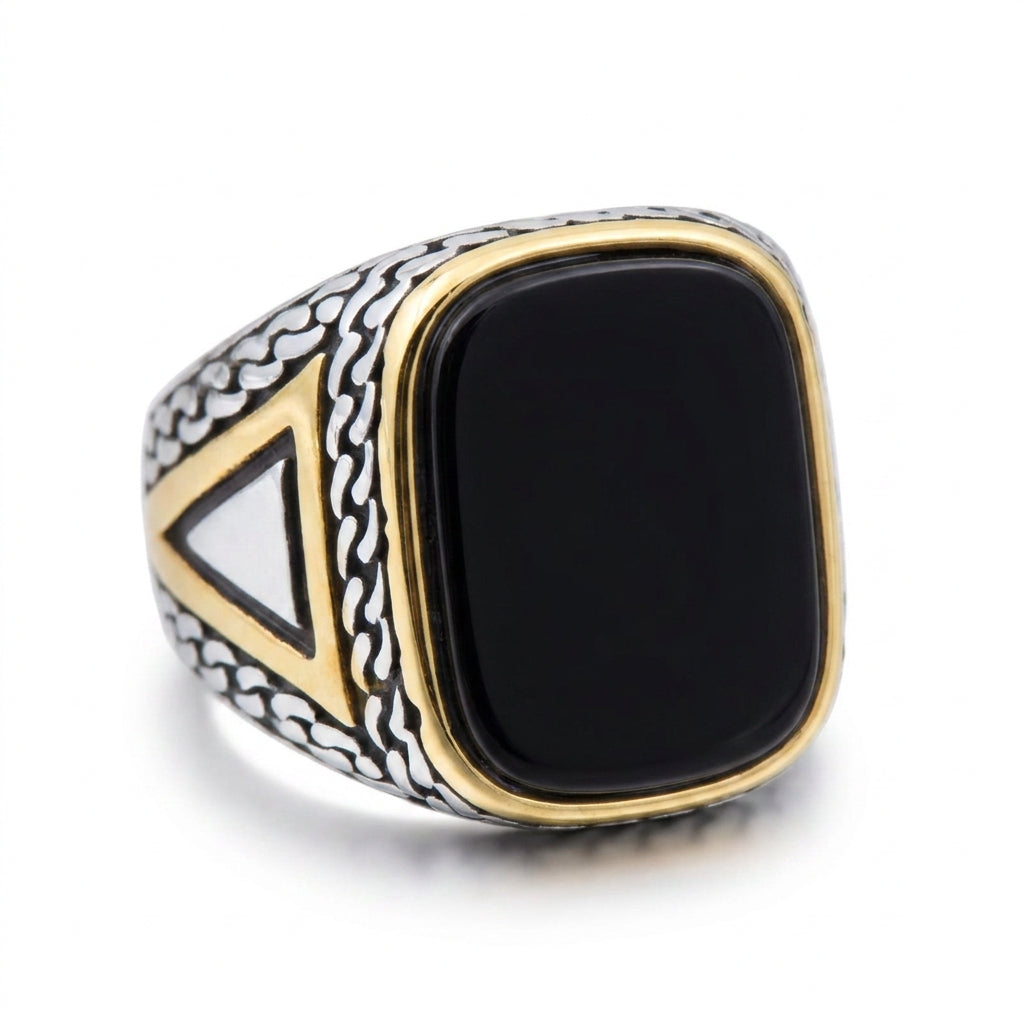 Real Black Stone Everyday Titanium Steel Ring | PVD Plated– For Men | Includes: Ring