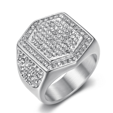 Silverish Hexagon Micro Zircon Bold Steel Ring | PVD Plated– For Men | Includes: Ring