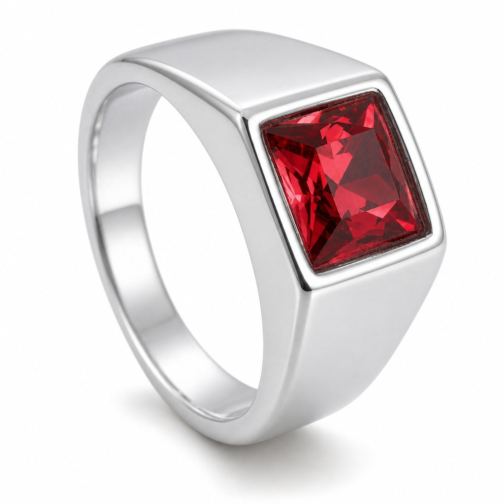 Regular Red Square Zircon Titanium Ring | PVD Plated– For Men | Includes: Ring
