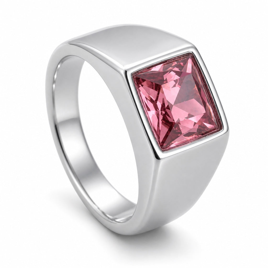 Regular Pink Square Zircon Titanium Ring | PVD Plated– For Men | Includes: Ring