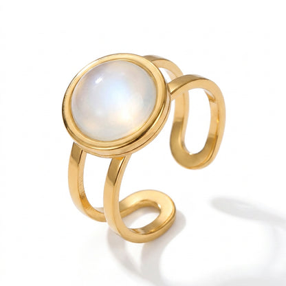 Moon Light Real Stone Flexi Size Golden Ring | 18K Real Gold PVD Plated– For Men | Includes: Ring