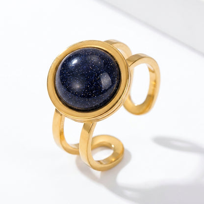 Blue Sand Stone Flexi Size Golden Ring | 18K Real Gold PVD Plated– For Men | Includes: Ring