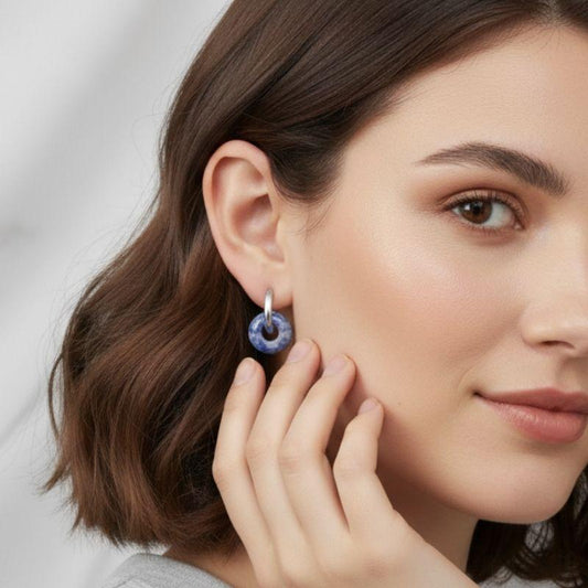 Ocean Mist Hoop Earrings | Sodalite Stone & Silver PVD Plated - For Women | Includes: Earrings
