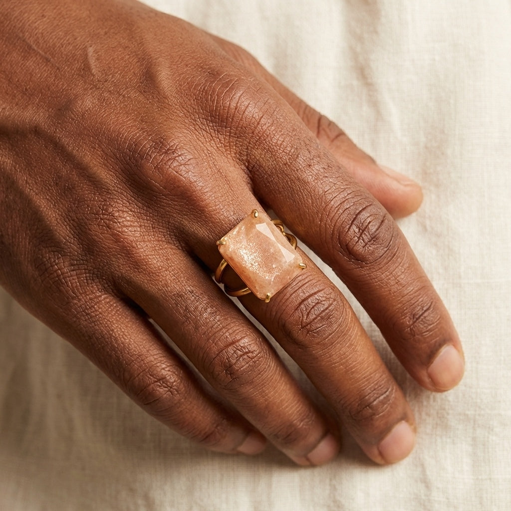 BOLD Natural Berry Quartz Golden Flexi Size Ring | 18K Real Gold PVD Plated– For Men | Includes: Ring