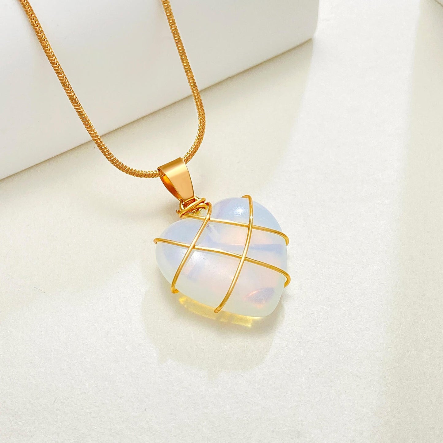 Opal Heart Necklace | 18K PVD Gold Plated - For Women | Includes: Necklace