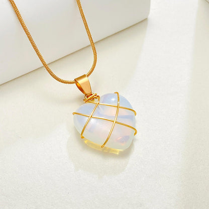 Opal Heart Necklace | 18K PVD Gold Plated - For Women | Includes: Necklace