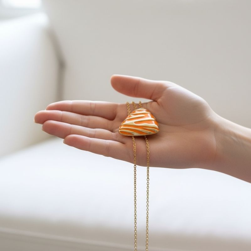 Orange Chunky Triangle Necklace | 18K PVD Gold Plated - For Women | Includes: Necklace