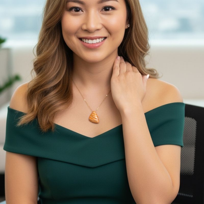 Orange Chunky Triangle Necklace | 18K PVD Gold Plated - For Women | Includes: Necklace