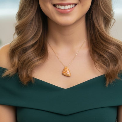Orange Chunky Triangle Necklace | 18K PVD Gold Plated - For Women | Includes: Necklace
