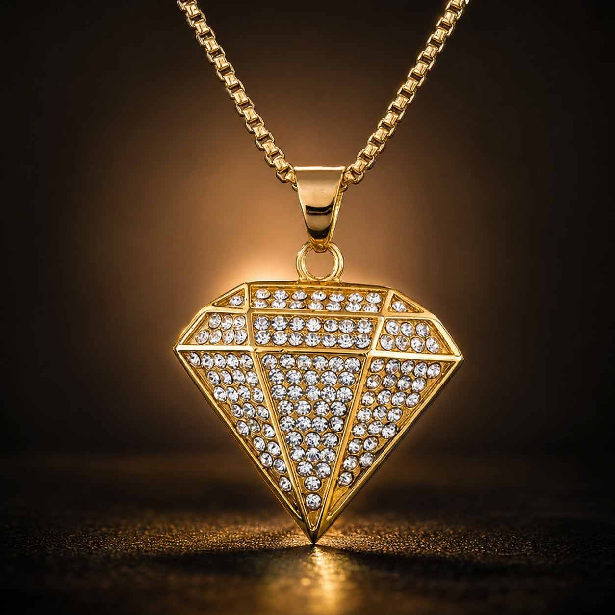 Ultra Posh Diamond Zircon Golden Necklace | 18K PVD REAL Gold Plated- For Men| Includes: Necklace