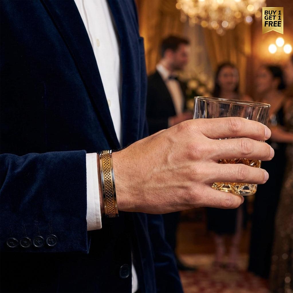 Ultra Modern criss-cross PVD Plated Cuff Bracelet | TITANIUM STEEL - For Men | Includes: Bracelet