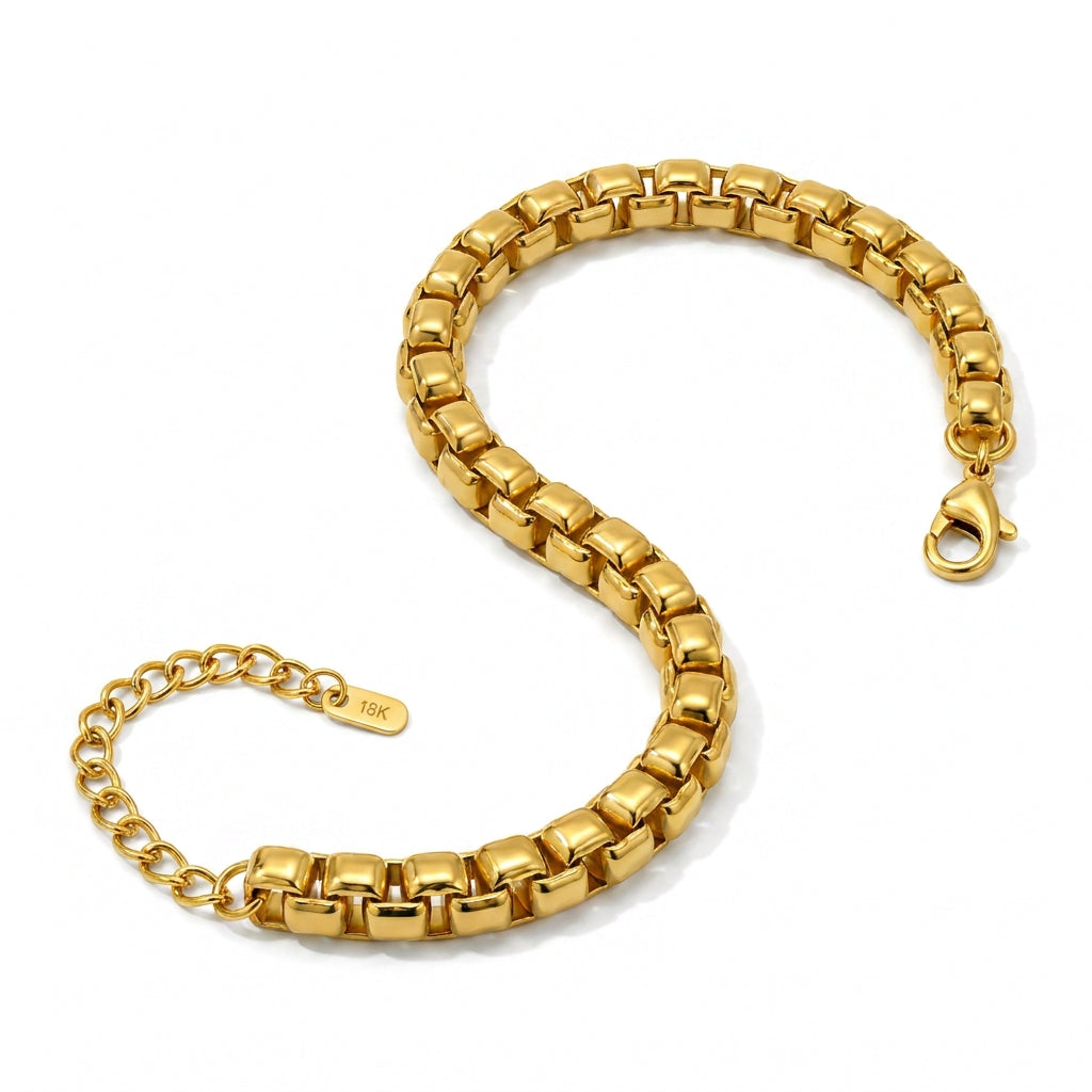 Golden Box Design Flexi Size Steel Regular Bracelet (6MM) | 18K PVD Gold Plated- For Men | Includes: Bracelet
