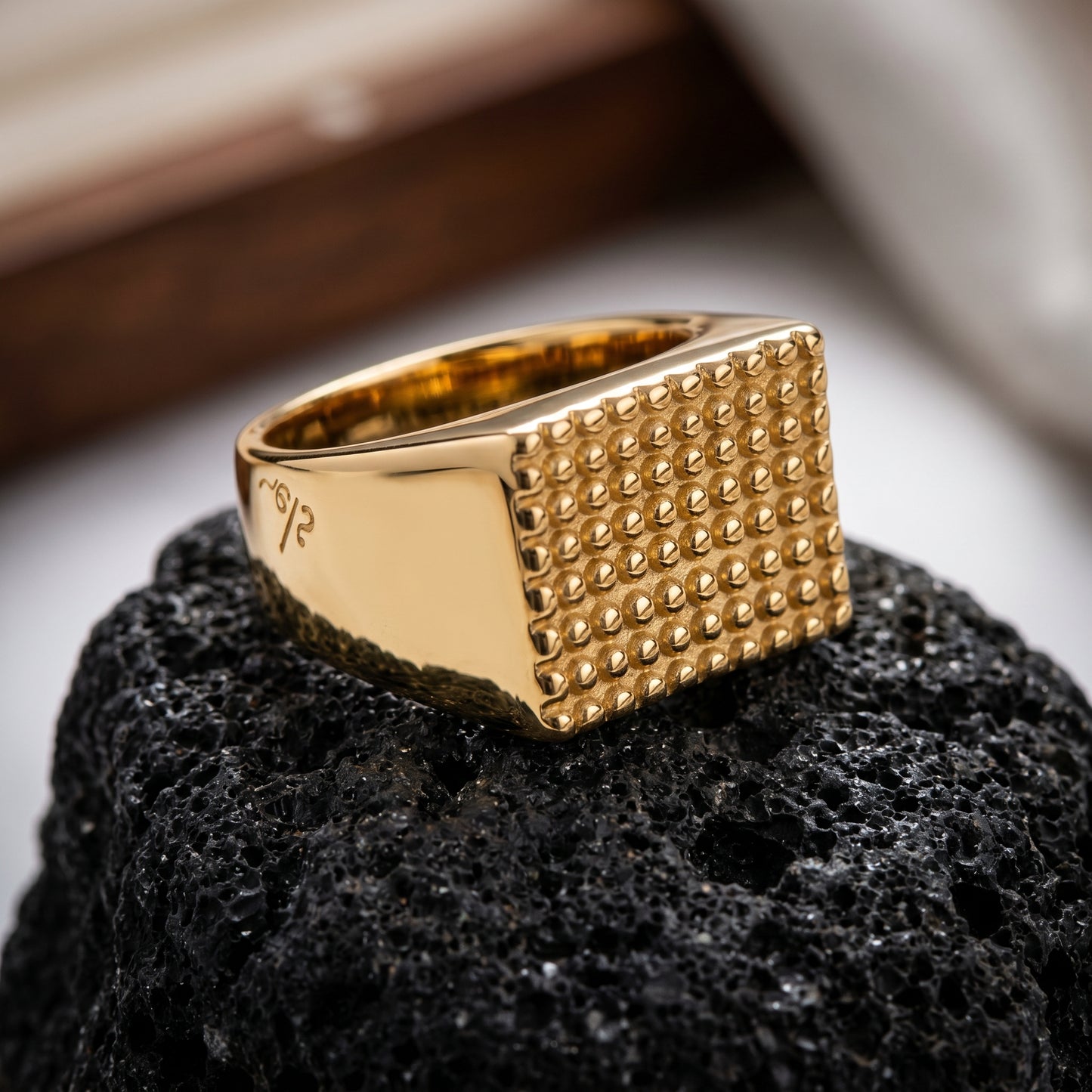 Golden Mosaic Dot Bold Steel Ring | 18K Real Gold PVD Plated– For Men | Includes: Ring