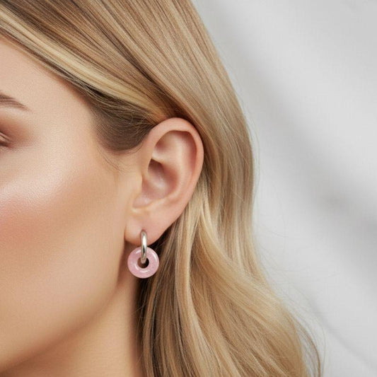 Petal Shine Earrings | Cherry Quartz Stone & Silver PVD Plated - For Women | Includes: Earrings