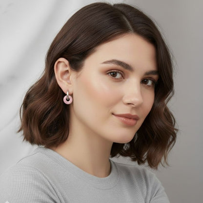 Petal Shine Earrings | Cherry Quartz Stone & Silver PVD Plated - For Women | Includes: Earrings