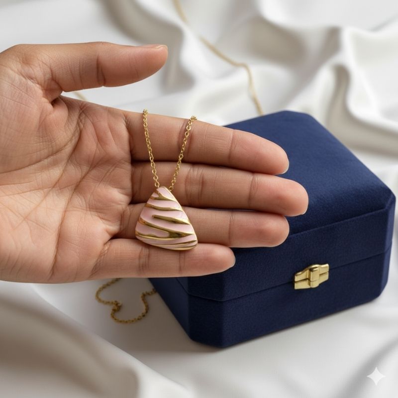 Pink Chunky Triangle Necklace | 18K PVD Gold Plated - For Women | Includes: Necklace