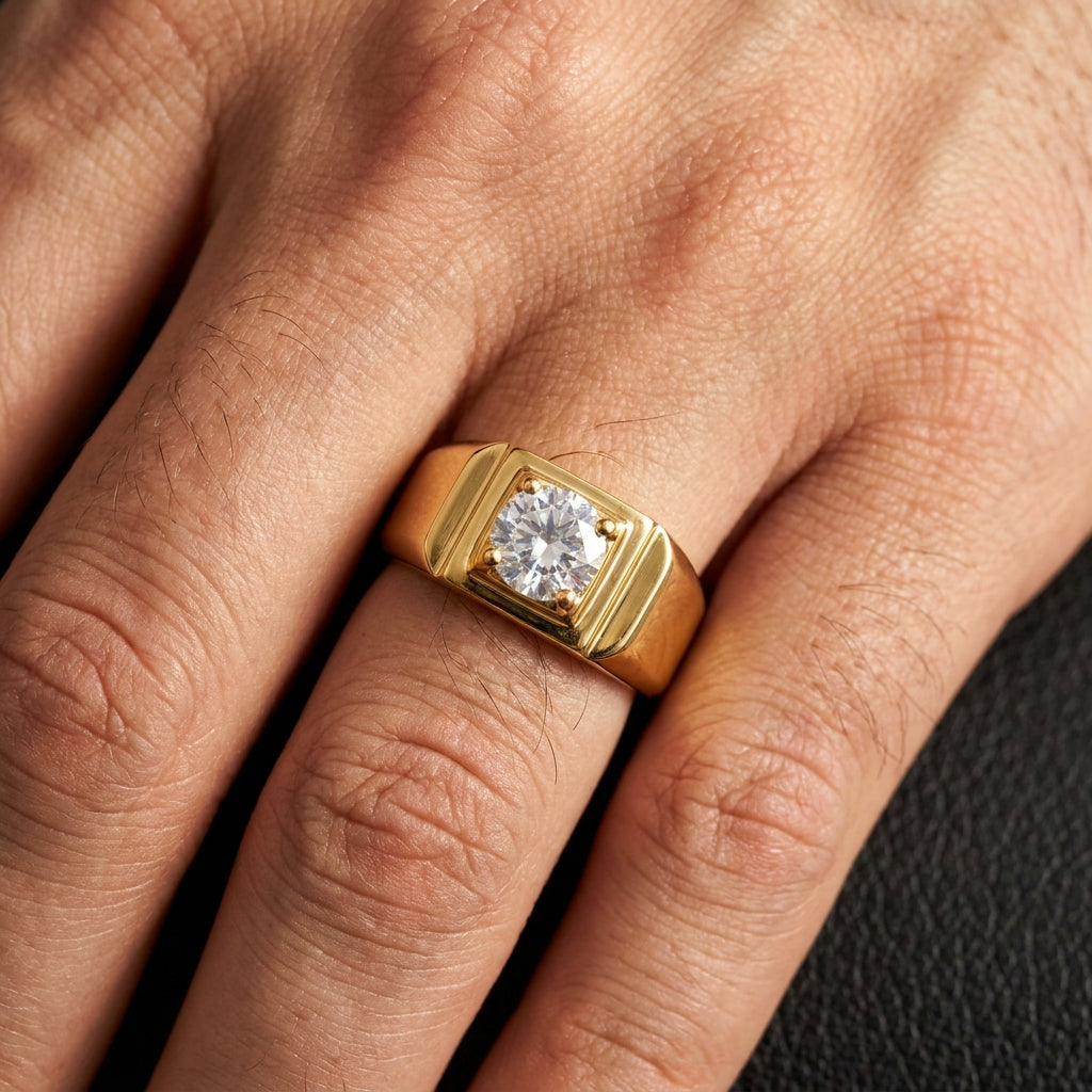 Regular Classic Solitire Clear Zircon Ring | 18K Real Gold PVD Plated– For Men | Includes: Ring