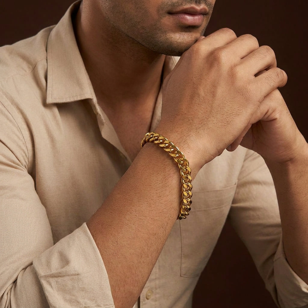 Golden Lean-Link Flexi Size Steel Regular Bracelet (7MM) | 18K PVD Gold Plated- For Men | Includes: Bracelet