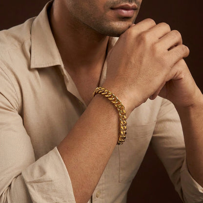 Golden Lean-Link Flexi Size Steel Regular Bracelet (7MM) | 18K PVD Gold Plated- For Men | Includes: Bracelet
