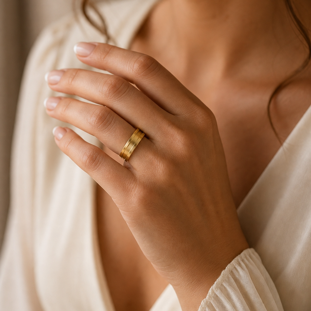 Premium mid-line Golden Steel Ring | 18K Real Gold PVD Plated– For Women | Includes: Ring
