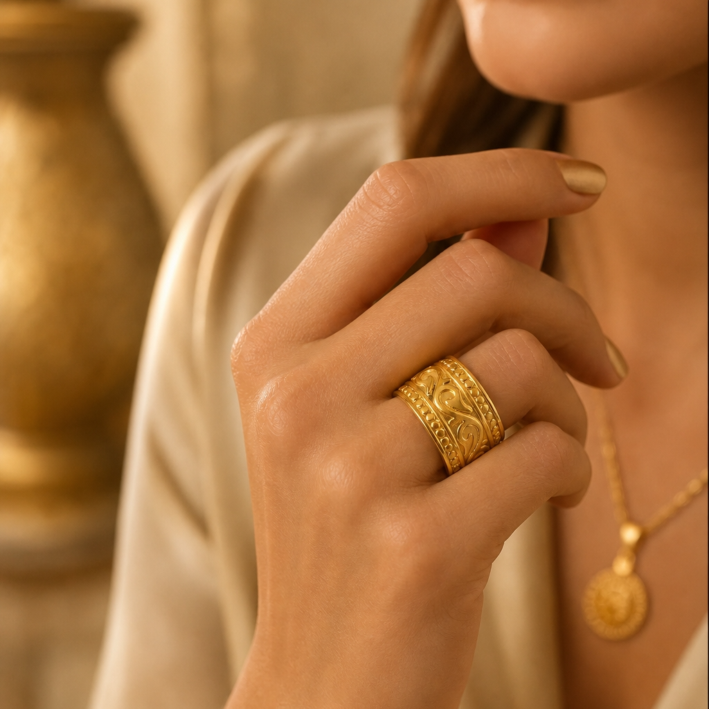 Golden Heritage Designer Steel Ring | 18K Real Gold PVD Plated – For Women | Includes: Ring